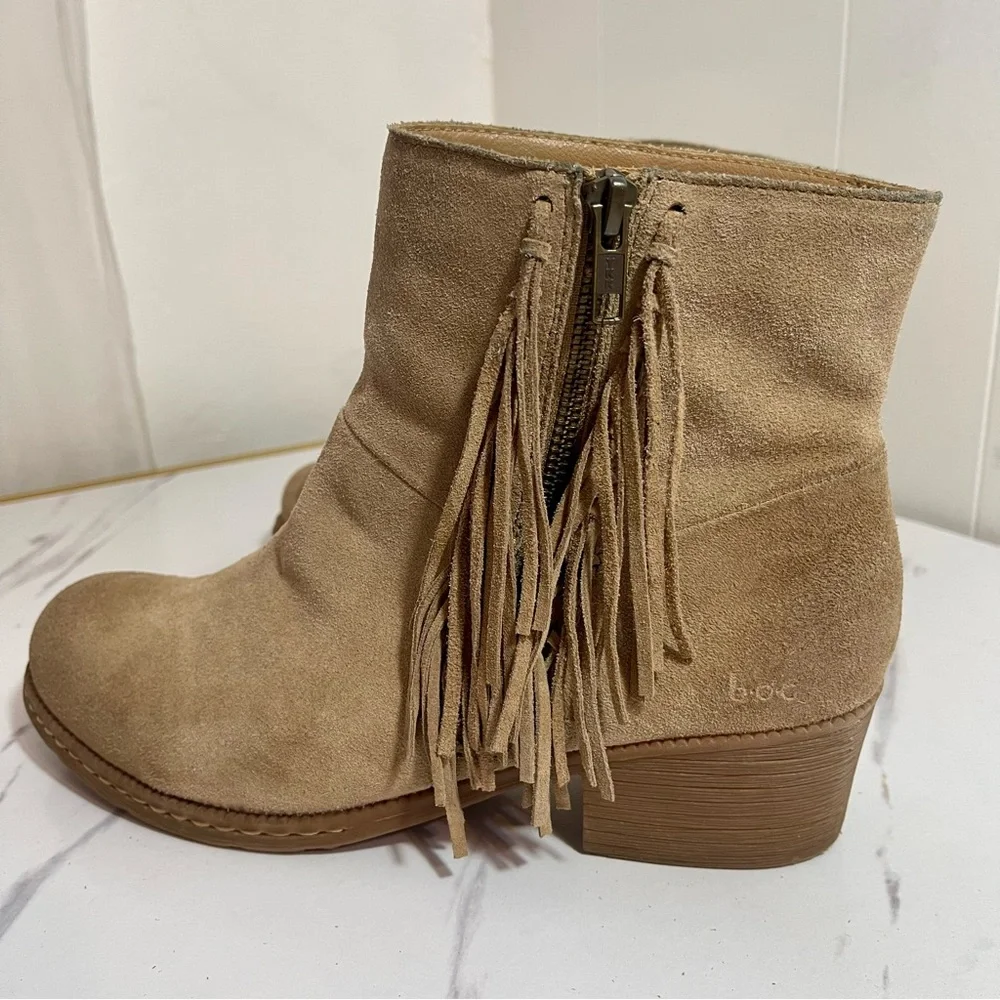 boc Tan Suede Ankle Booties with Fringe Size 10
